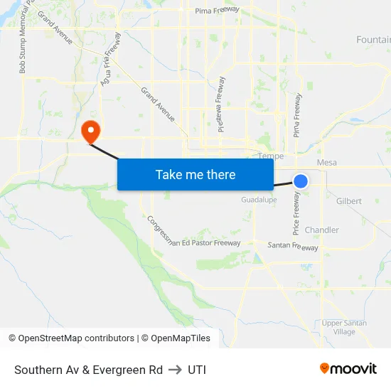 Southern Av & Evergreen Rd to UTI map