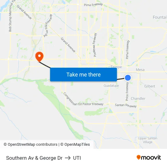 Southern Av & George Dr to UTI map