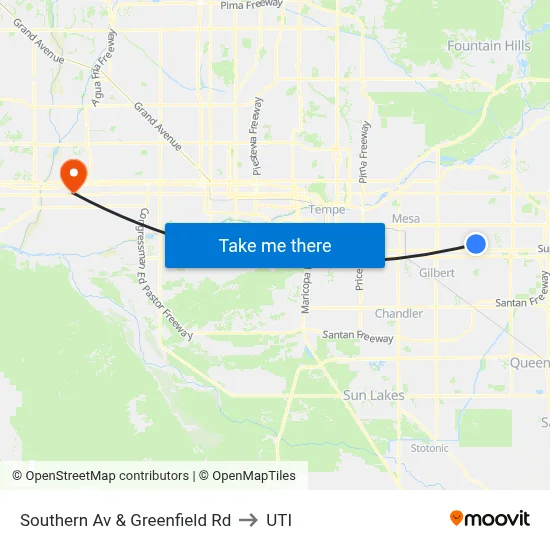 Southern Av & Greenfield Rd to UTI map