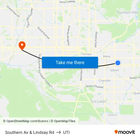 Southern Av & Lindsay Rd to UTI map