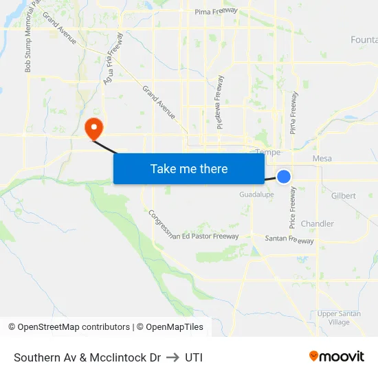 Southern Av & Mcclintock Dr to UTI map