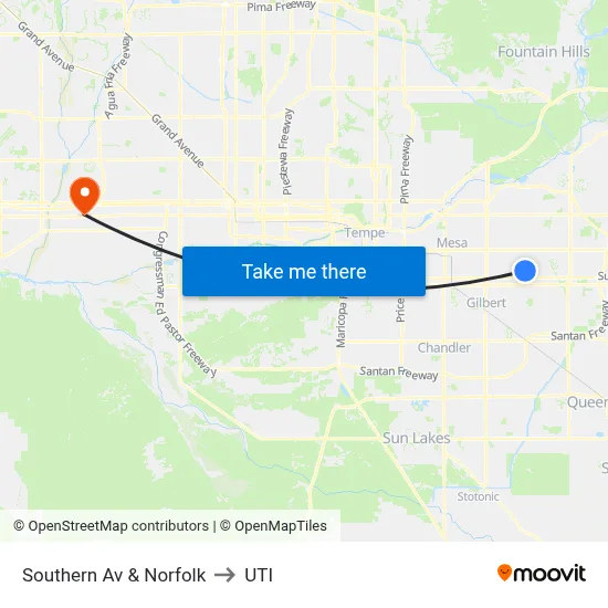 Southern Av & Norfolk to UTI map