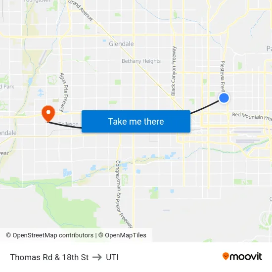 Thomas Rd & 18th St to UTI map