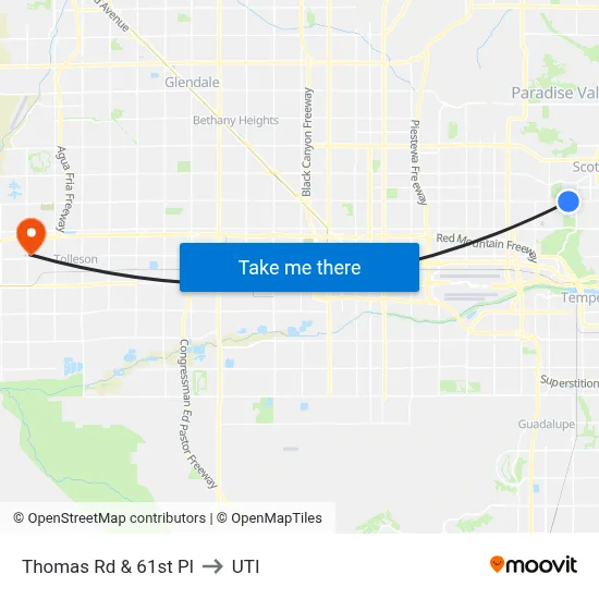Thomas Rd & 61st Pl to UTI map