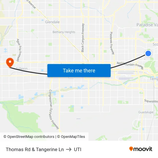 Thomas Rd & Tangerine Ln to UTI map