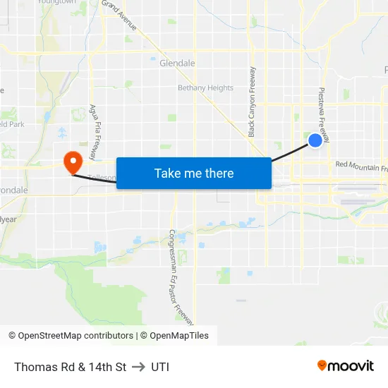 Thomas Rd & 14th St to UTI map