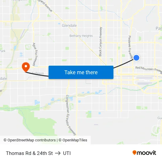 Thomas Rd & 24th St to UTI map