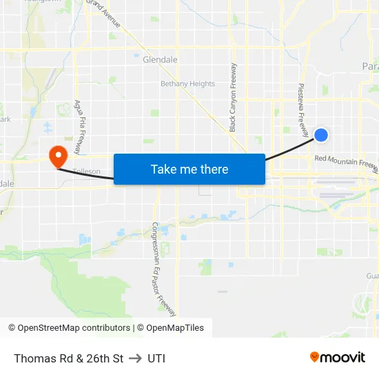 Thomas Rd & 26th St to UTI map