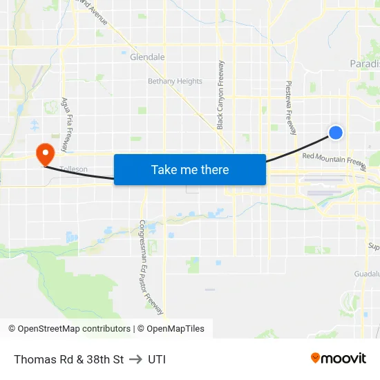 Thomas Rd & 38th St to UTI map
