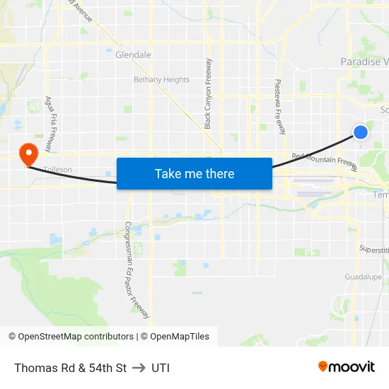 Thomas Rd & 54th St to UTI map