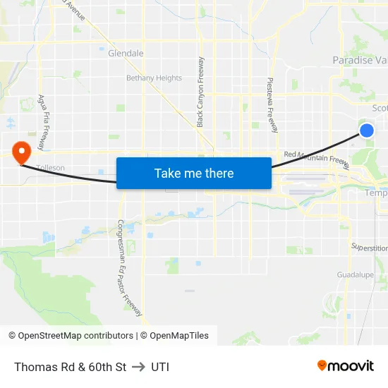 Thomas Rd & 60th St to UTI map