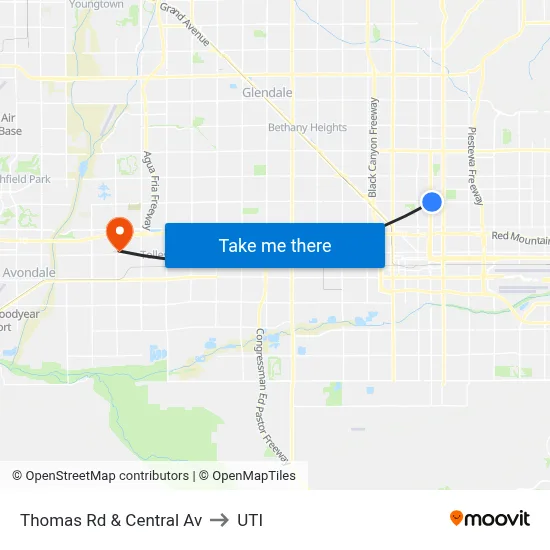 Thomas Rd & Central Av to UTI map