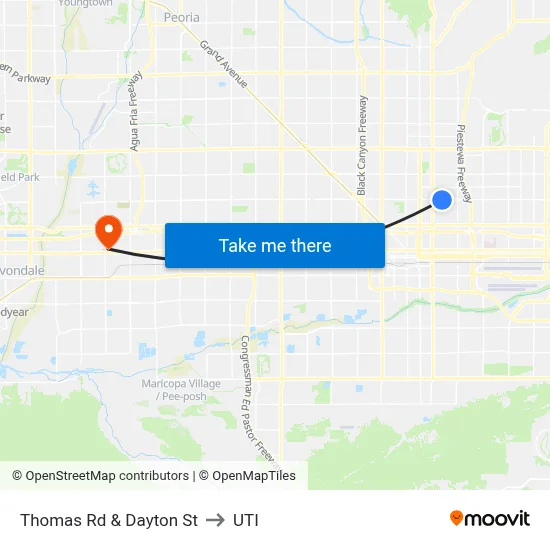 Thomas Rd & Dayton St to UTI map