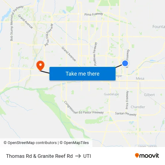 Thomas Rd & Granite Reef Rd to UTI map