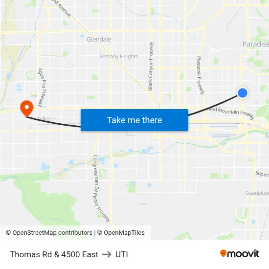 Thomas Rd & 4500 East to UTI map