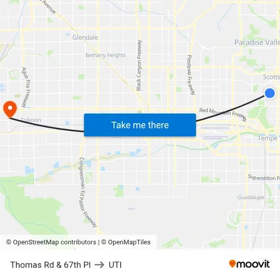 Thomas Rd & 67th Pl to UTI map