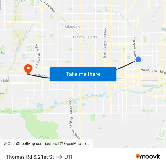 Thomas Rd & 21st St to UTI map