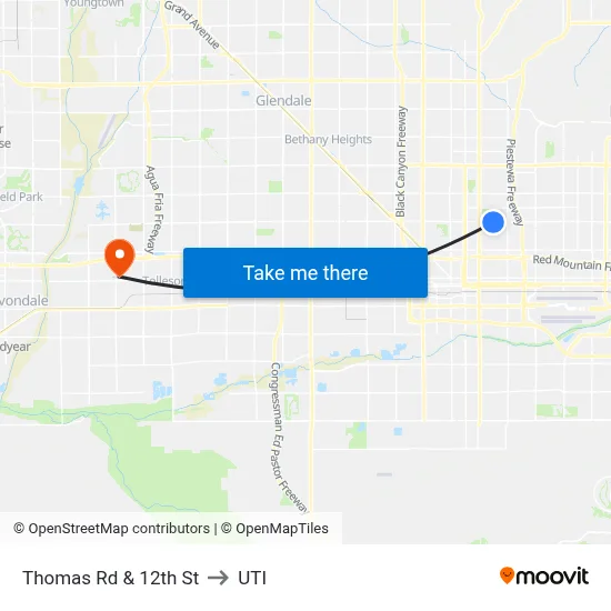 Thomas Rd & 12th St to UTI map