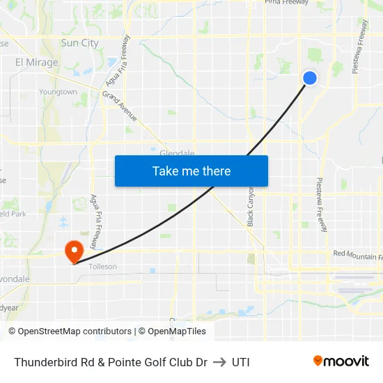 Thunderbird Rd & Pointe Golf Club Dr to UTI map