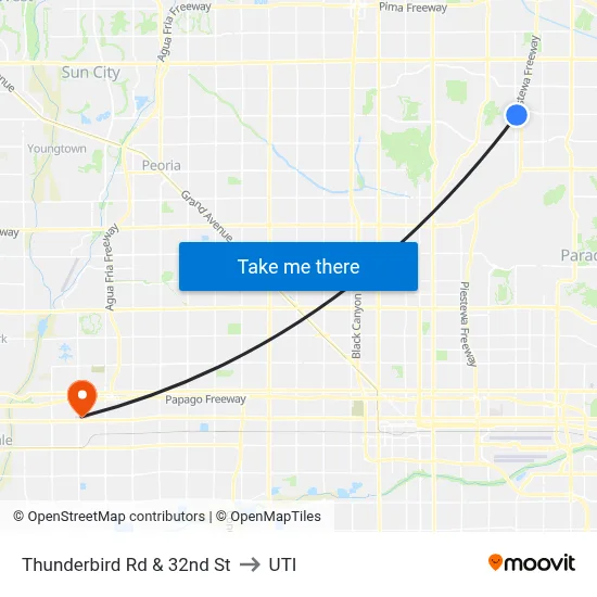 Thunderbird Rd & 32nd St to UTI map