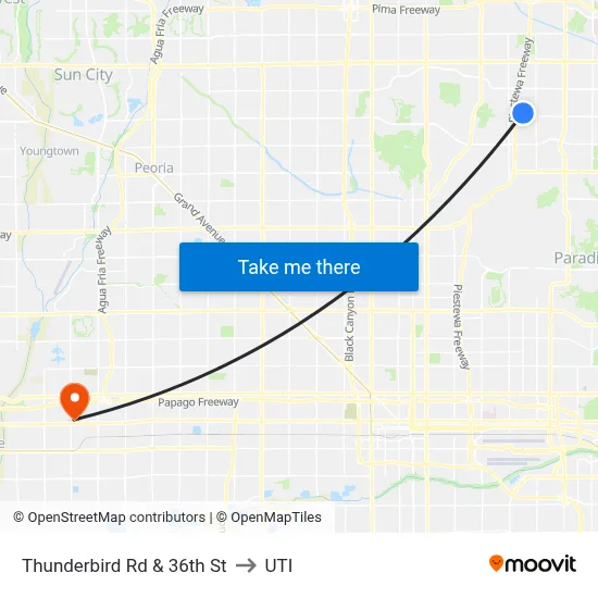 Thunderbird Rd & 36th St to UTI map