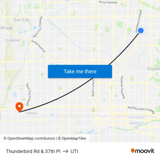 Thunderbird Rd & 37th Pl to UTI map