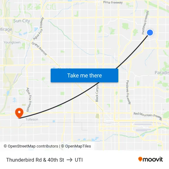 Thunderbird Rd & 40th St to UTI map