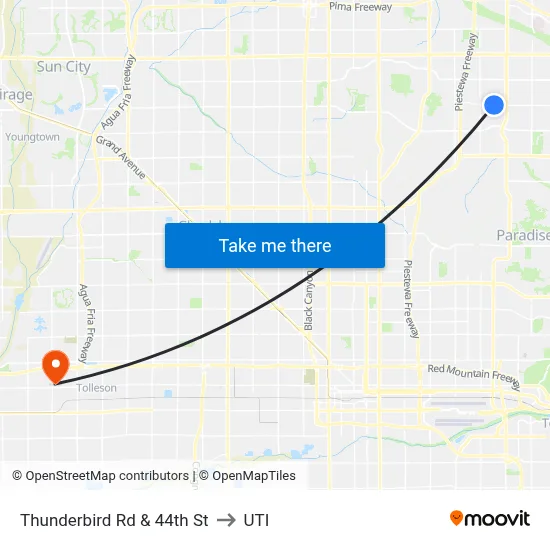 Thunderbird Rd & 44th St to UTI map