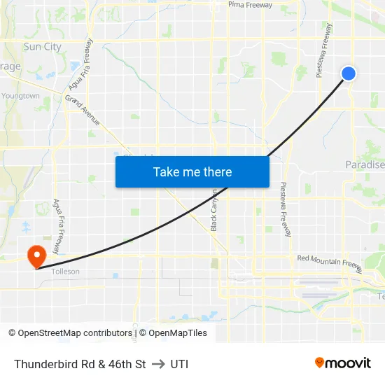 Thunderbird Rd & 46th St to UTI map