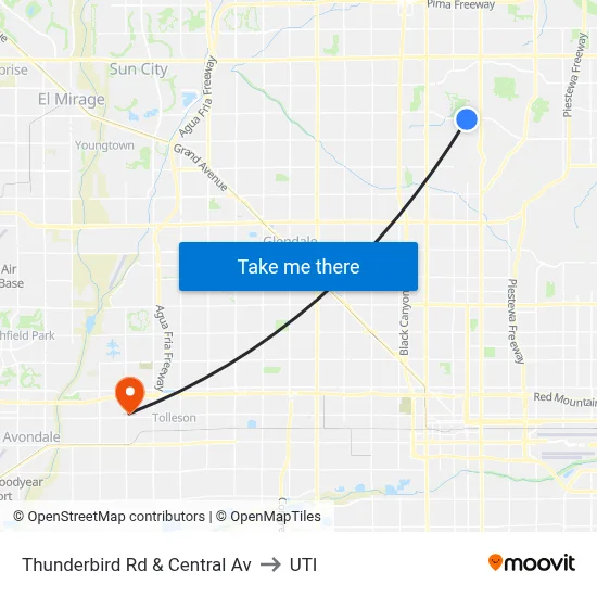 Thunderbird Rd & Central Av to UTI map