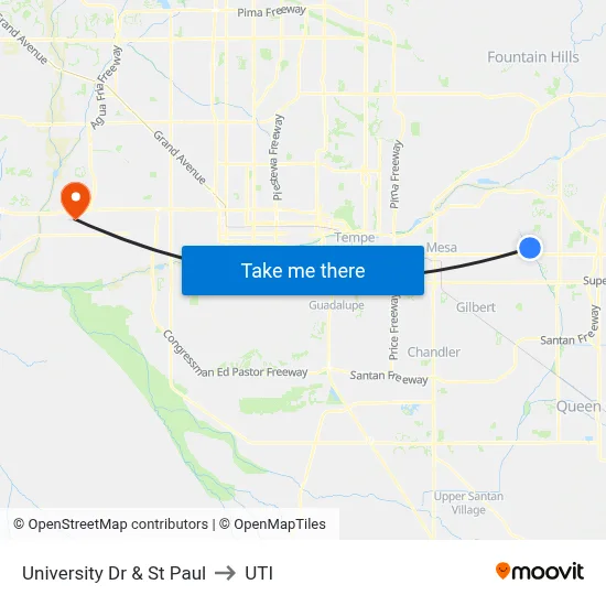 University Dr & St Paul to UTI map