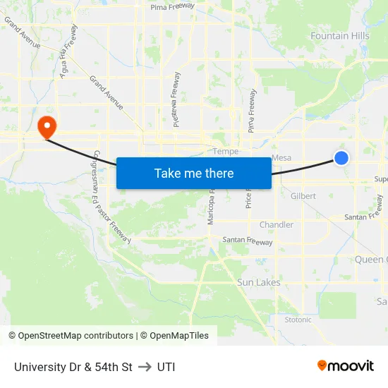 University Dr & 54th St to UTI map