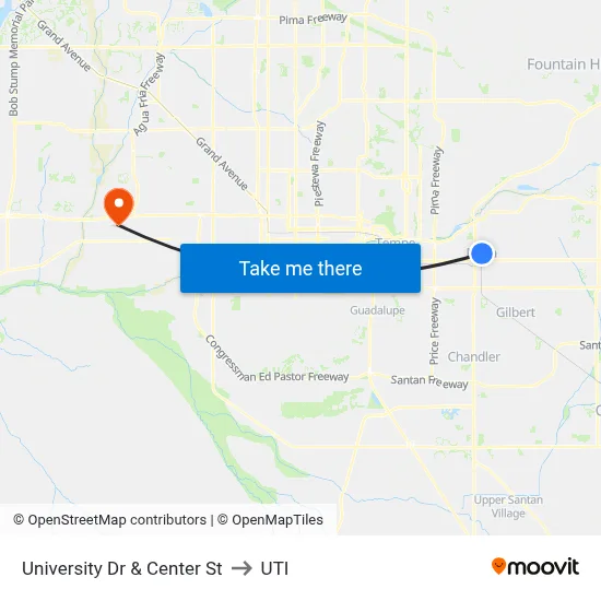University Dr & Center St to UTI map