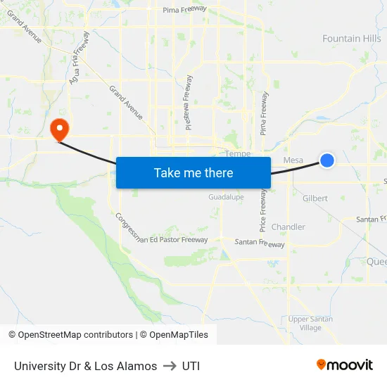 University Dr & Los Alamos to UTI map