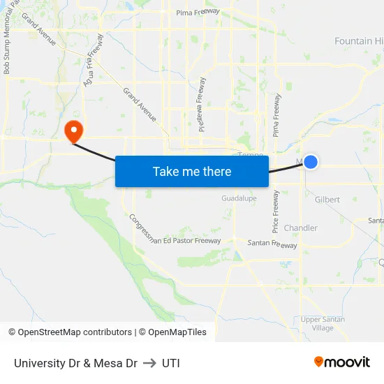 University Dr & Mesa Dr to UTI map