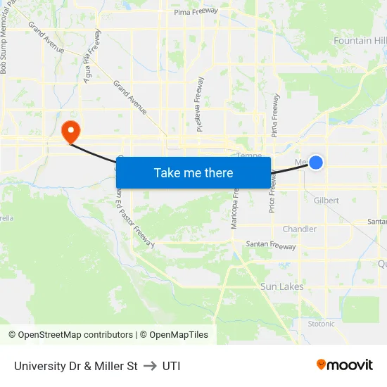University Dr & Miller St to UTI map