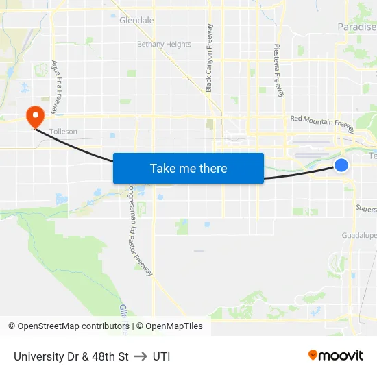 University Dr & 48th St to UTI map