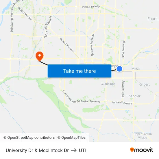University Dr & Mcclintock Dr to UTI map