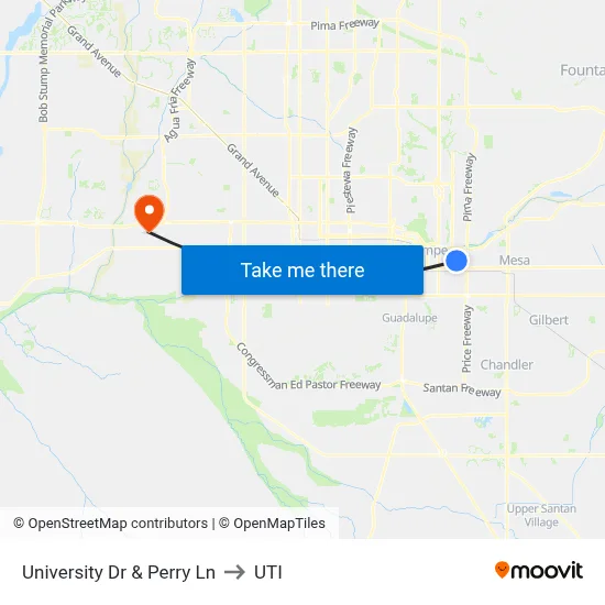 University Dr & Perry Ln to UTI map