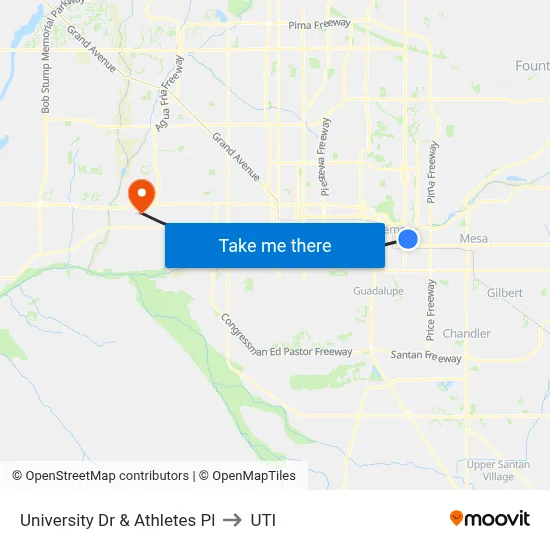 University Dr & Athletes Pl to UTI map