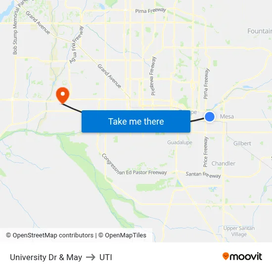 University Dr & May to UTI map