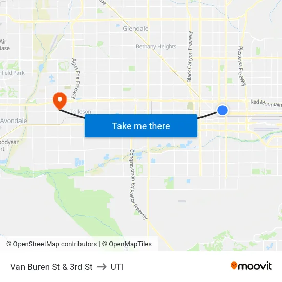 Van Buren St & 3rd St to UTI map