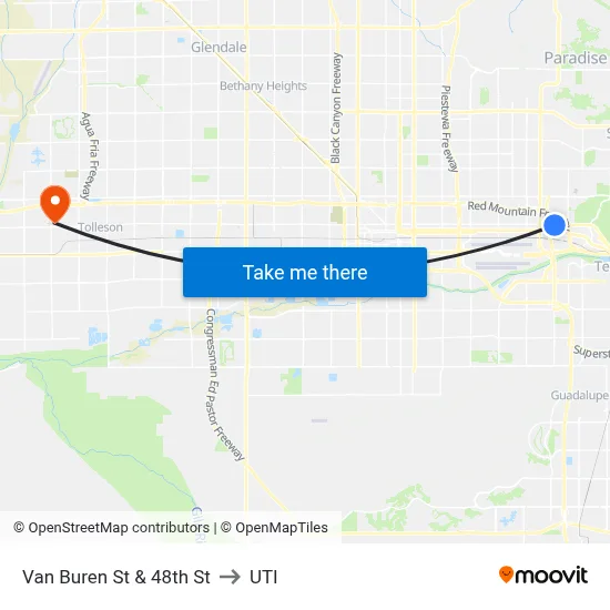 Van Buren St & 48th St to UTI map