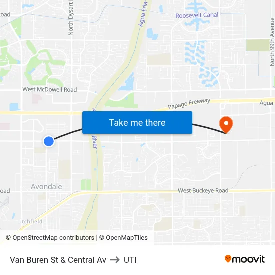 Van Buren St & Central Av to UTI map