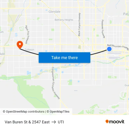 Van Buren St & 2547 East to UTI map