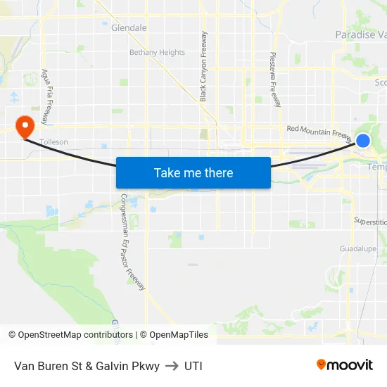 Van Buren St & Galvin Pkwy to UTI map