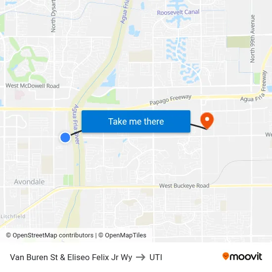 Van Buren St & Eliseo Felix Jr Wy to UTI map