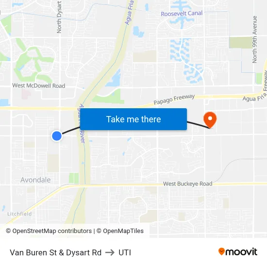 Van Buren St & Dysart Rd to UTI map