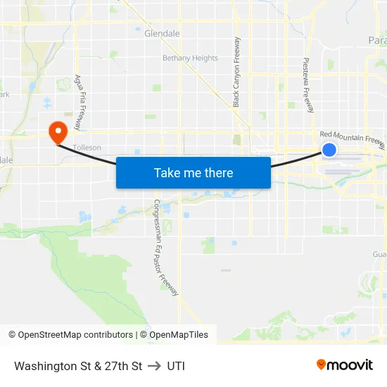 Washington St & 27th St to UTI map