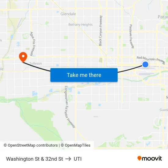 Washington St & 32nd St to UTI map